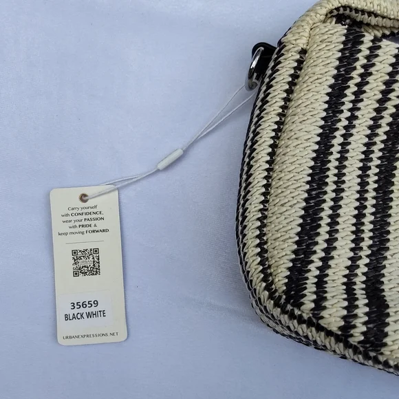 NWT Urban Expressions Black And White Stripe Casual Tracy Bag - Picture 2 of 6